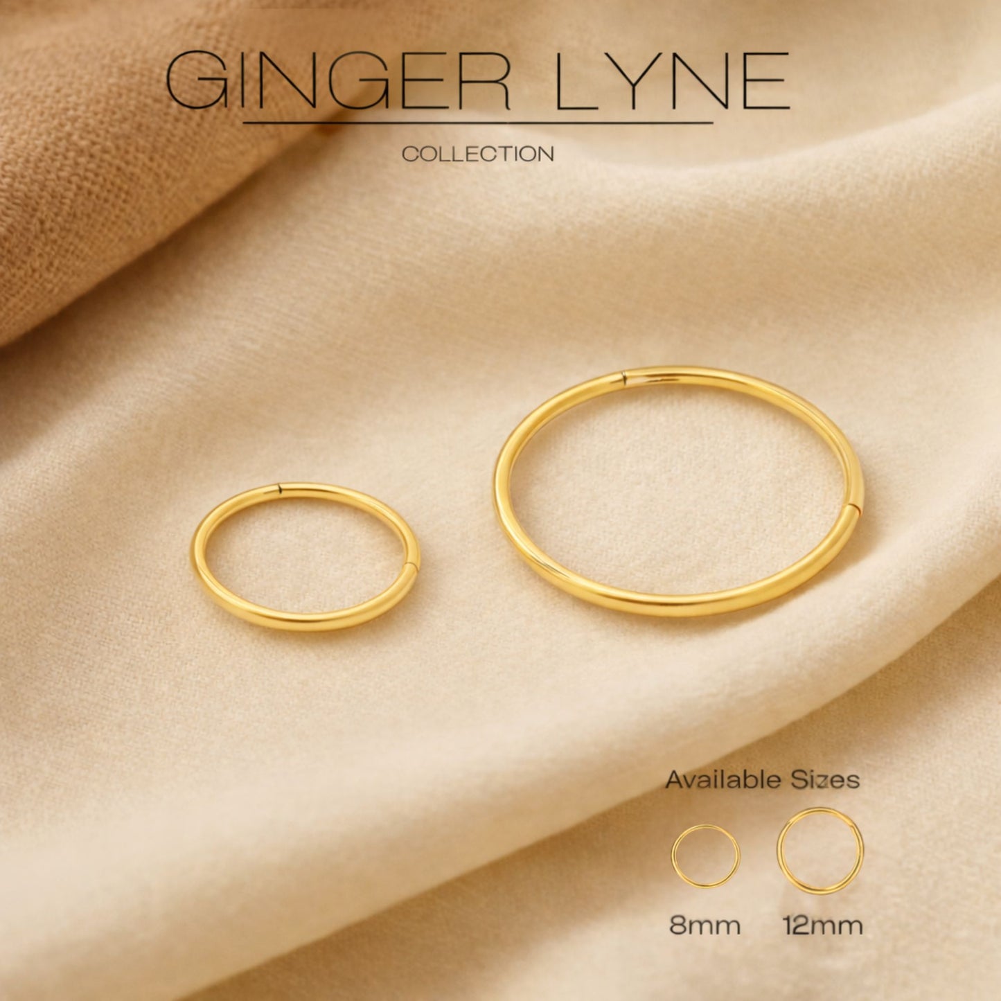 Thin Hoop Earrings Ginger Lyne 20 Gauge Stainless Steel Hinged Clicker for Lobe Cartilage Nose Piercing Body Jewelry - Gold-12mm