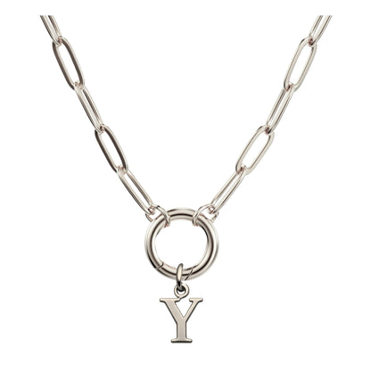 PaperclipLinkCircleCarabinerIntialLetterCharmHolderNecklaceforWomenStainlessSteel20"GingerLyne_Silver-Y-1