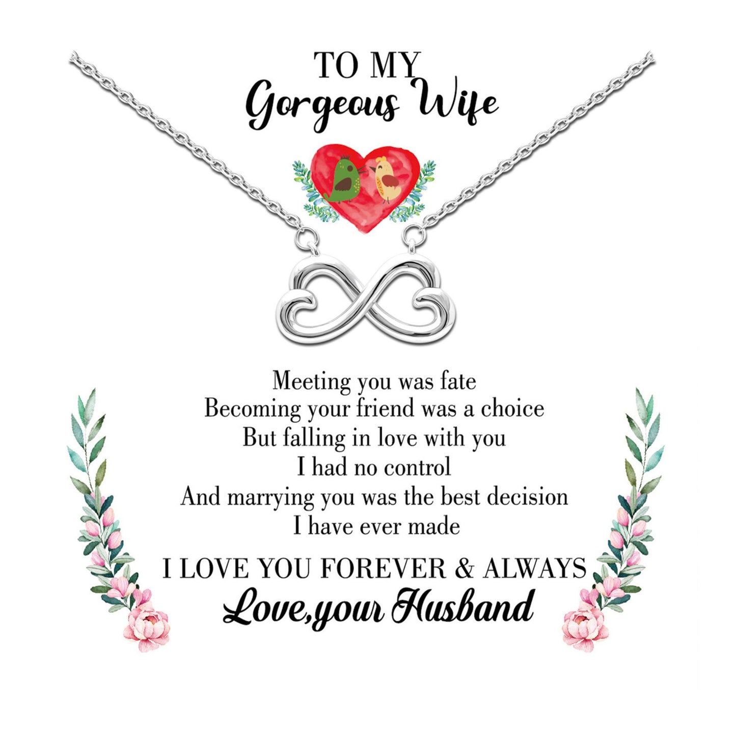 Wife Greeting Card Sterling Silver Infinity Heart Necklace Women Ginger Lyne Collection