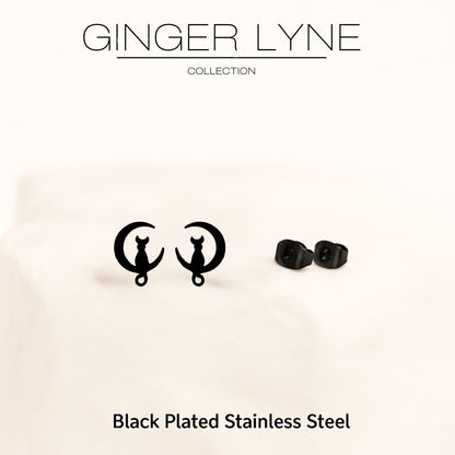 GingerLyneCatMoonEarringsforWomenStainlessSteelKittyStudsPetJewelryGiftsforHer_Black-6