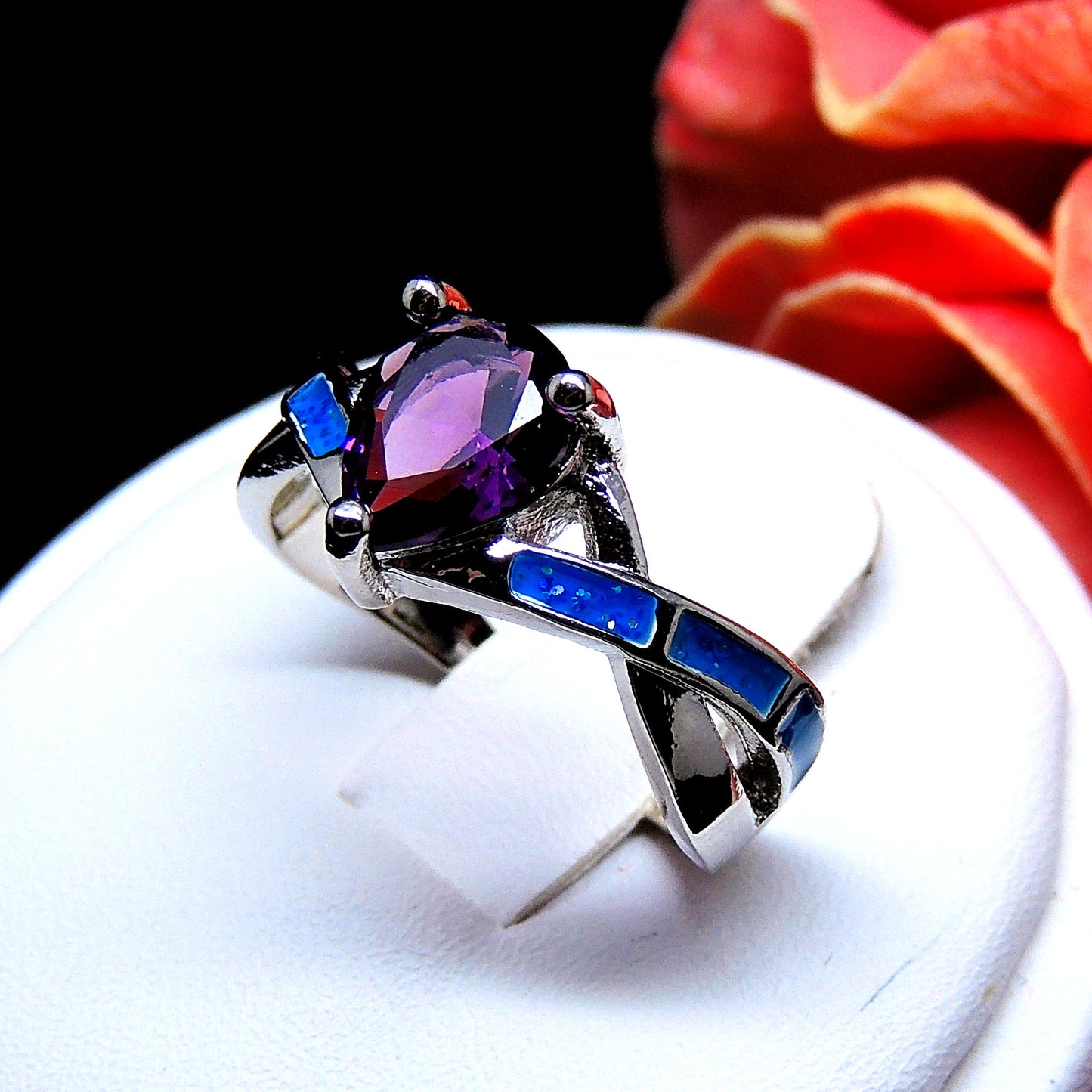 Bonnie Ring Purple Pear Blue Fire Opal Cubic Zirconia Women Ginger Lyne Collection