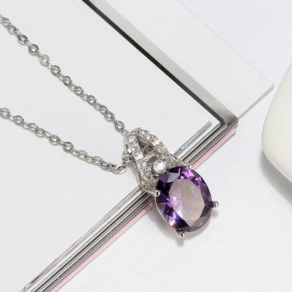 Oval Pendant Necklace for Women Purple Cz Sterling Silver Ginger Lyne Collection