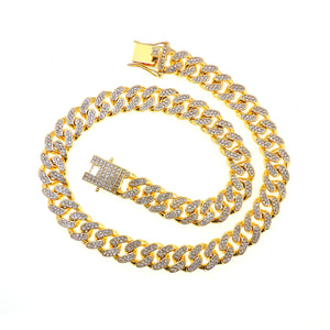 Gold Cuban Link Chain Necklace Iced Out Hip Hop Men Women Ginger Lyne Collection - 24 Inch Gold