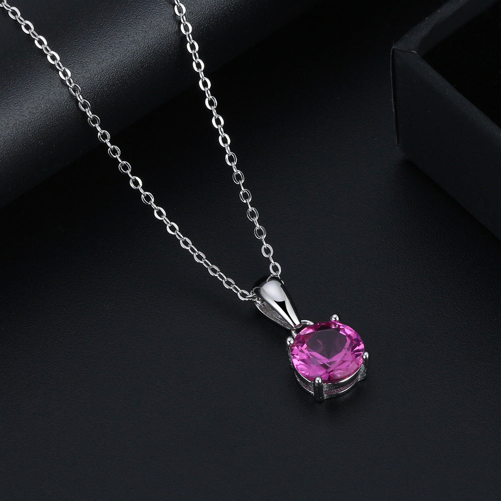 Solitaire Birthstone Necklace for Women Cz Sterling Silver Ginger Lyne Collection - July-Ruby Pink