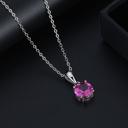 Solitaire Birthstone Necklace for Women Cz Sterling Silver Ginger Lyne Collection - July-Ruby Pink