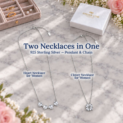 4 Leaf Clover Heart Pendant Necklace for Women Magnetic Sterling Silver Ginger Lyne Collection - White Gold