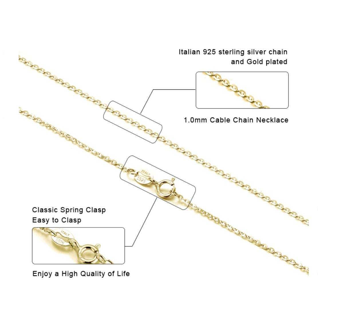 Cable Chain Womens Mens 18 Inch Gold Sterling Silver 1mm Width Ginger Lyne Collection