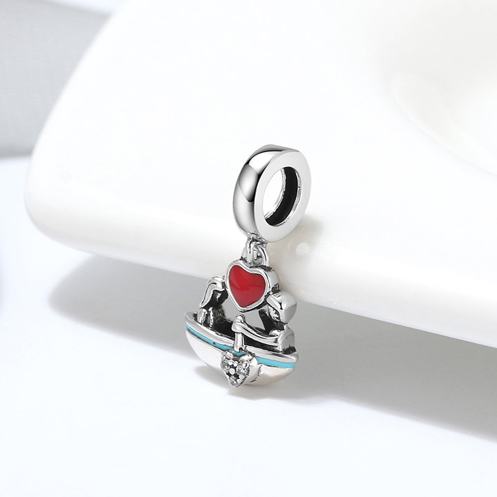 Love Boat Heart Charm CZ Oxidized Sterling Silver Womens Ginger Lyne Collection