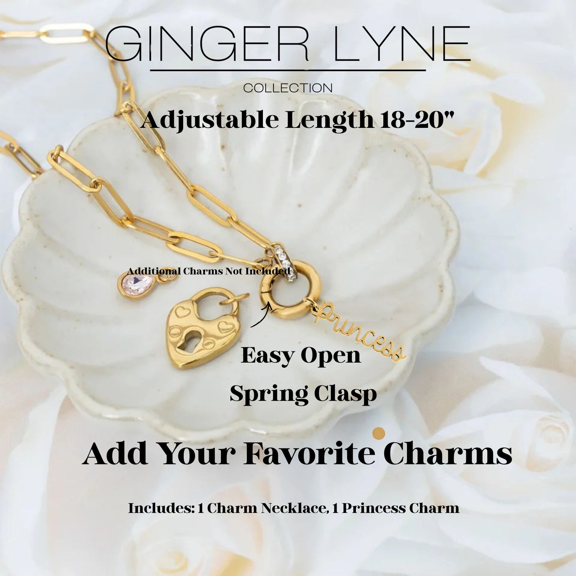 GingerLynePaperclipChainCharmHolderNecklacewithPrincessCharmforWomenStainlessSteel18-20"Adjustable_GoldTone-3