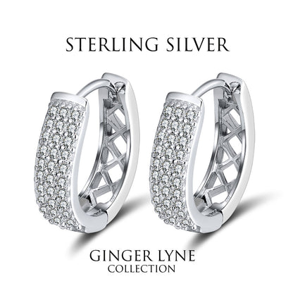 Hoop Earrings for Women Sterling Silver Clear Three Row Cz Womens by Ginger Lyne Collection