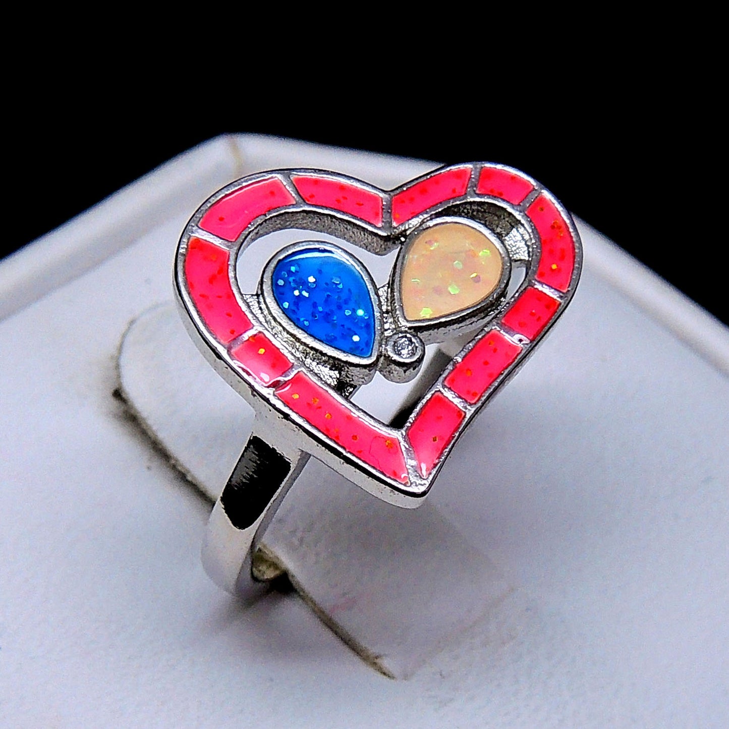 Heart Statement Ring Created Opal Multi Colored Ring Women Ginger Lyne Collection