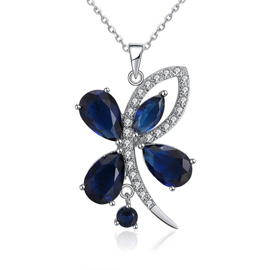 Butterfly Flower Pendant Chain Necklace for Women Blue Cz Ginger Lyne Collection