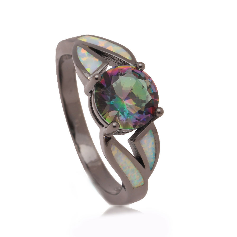 Dierdre Black Mystic Rainbow Cz Fire Opal Ring Girls Women Ginger Lyne Collection Size 10