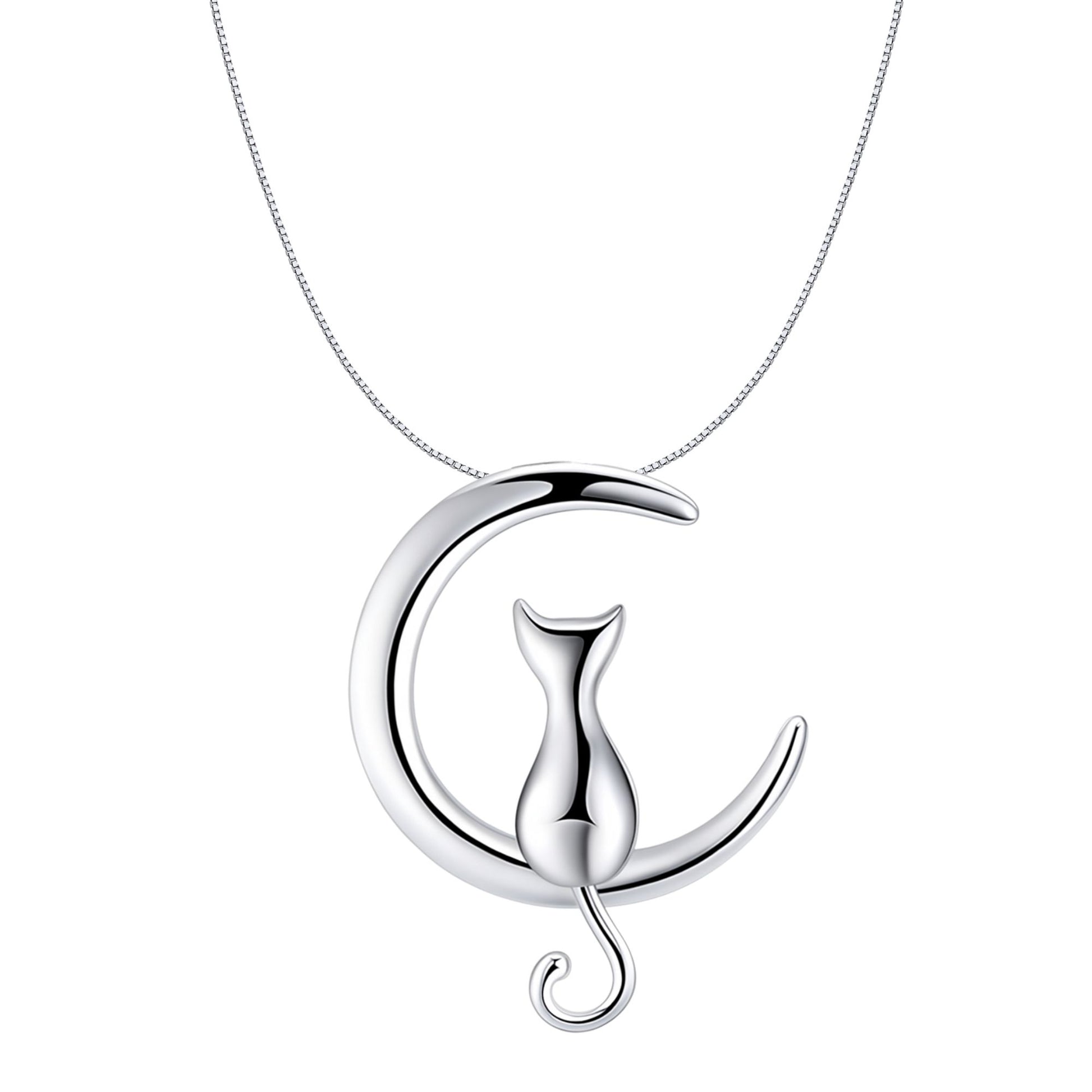CatonMoonNecklaceforWomenKittyPendantandChain14ktWhiteGoldPlatedGingerLyneCollection_Silver-1