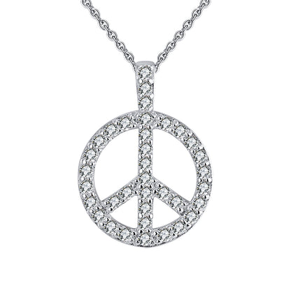 Peace Sign Pendant Necklace for Women Sterling Silver Clear Cz Ginger Lyne Collection