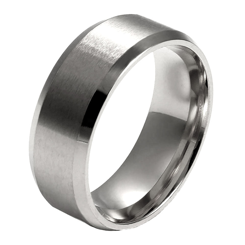 8mmWeddingBandRingWomensMensBlackStainlessSteelGingerLyneCollection_Silver-1