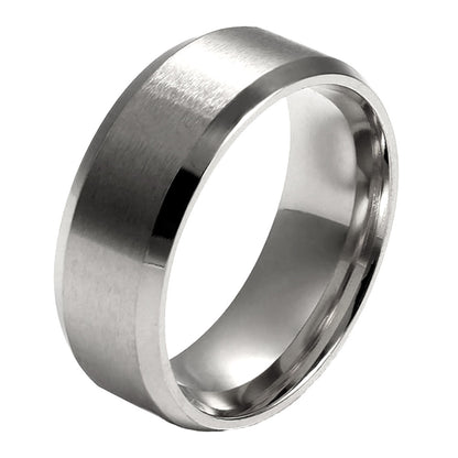 8mmWeddingBandRingWomensMensBlackStainlessSteelGingerLyneCollection_Silver-1