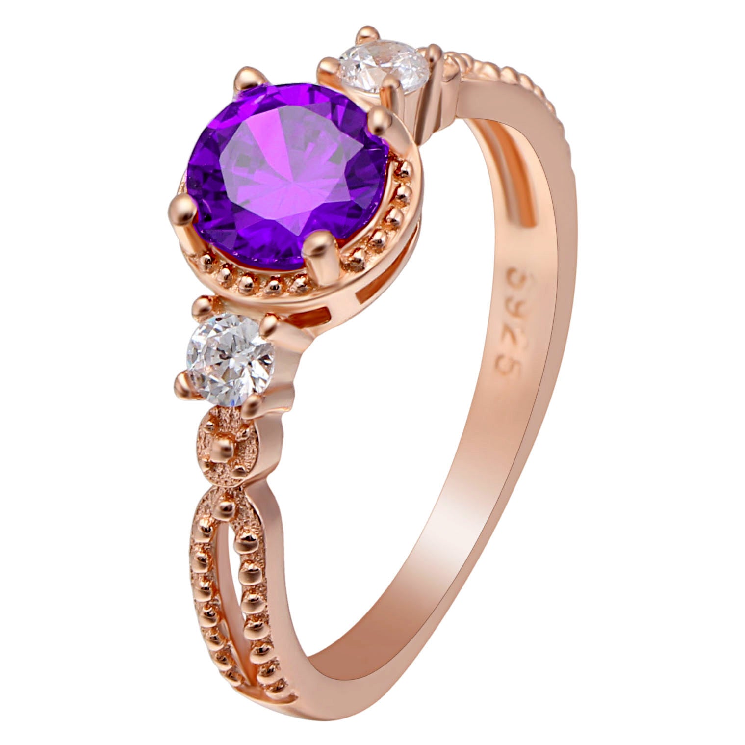 Alexandra Birthstone Ring Rose Gold Sterling Silver Purple CZ Womens Ginger Lyne Collection - Purple,6