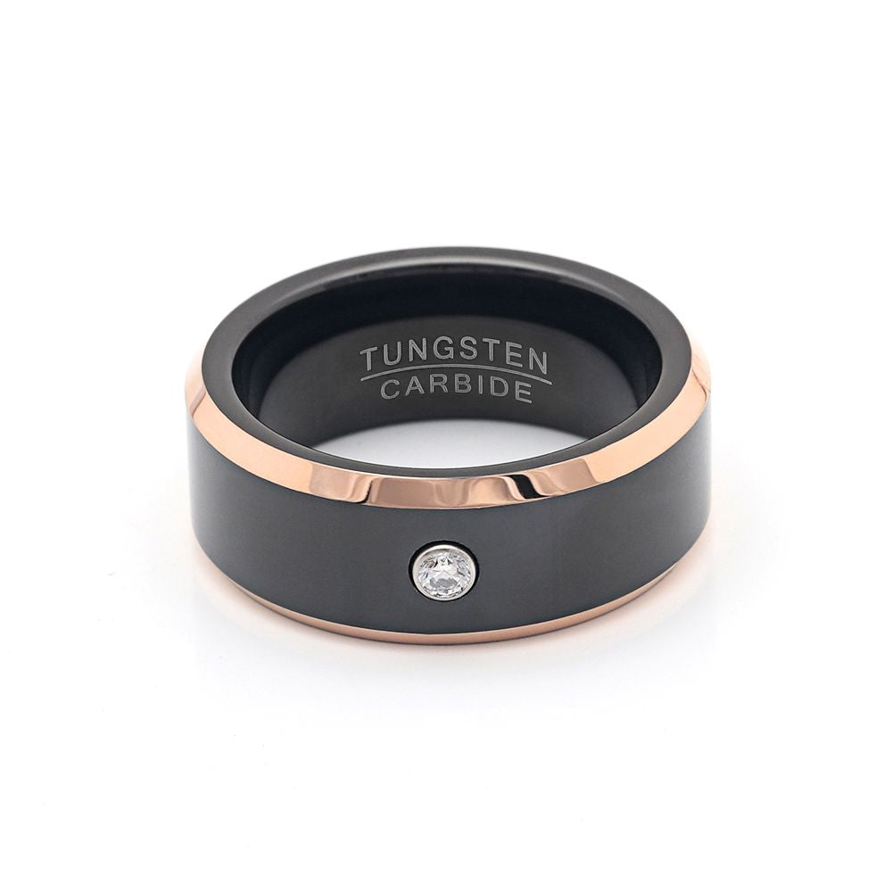 Tungsten Carbine Wedding Band Black Rose Ring Clear Cz Men Ginger Lyne Collection