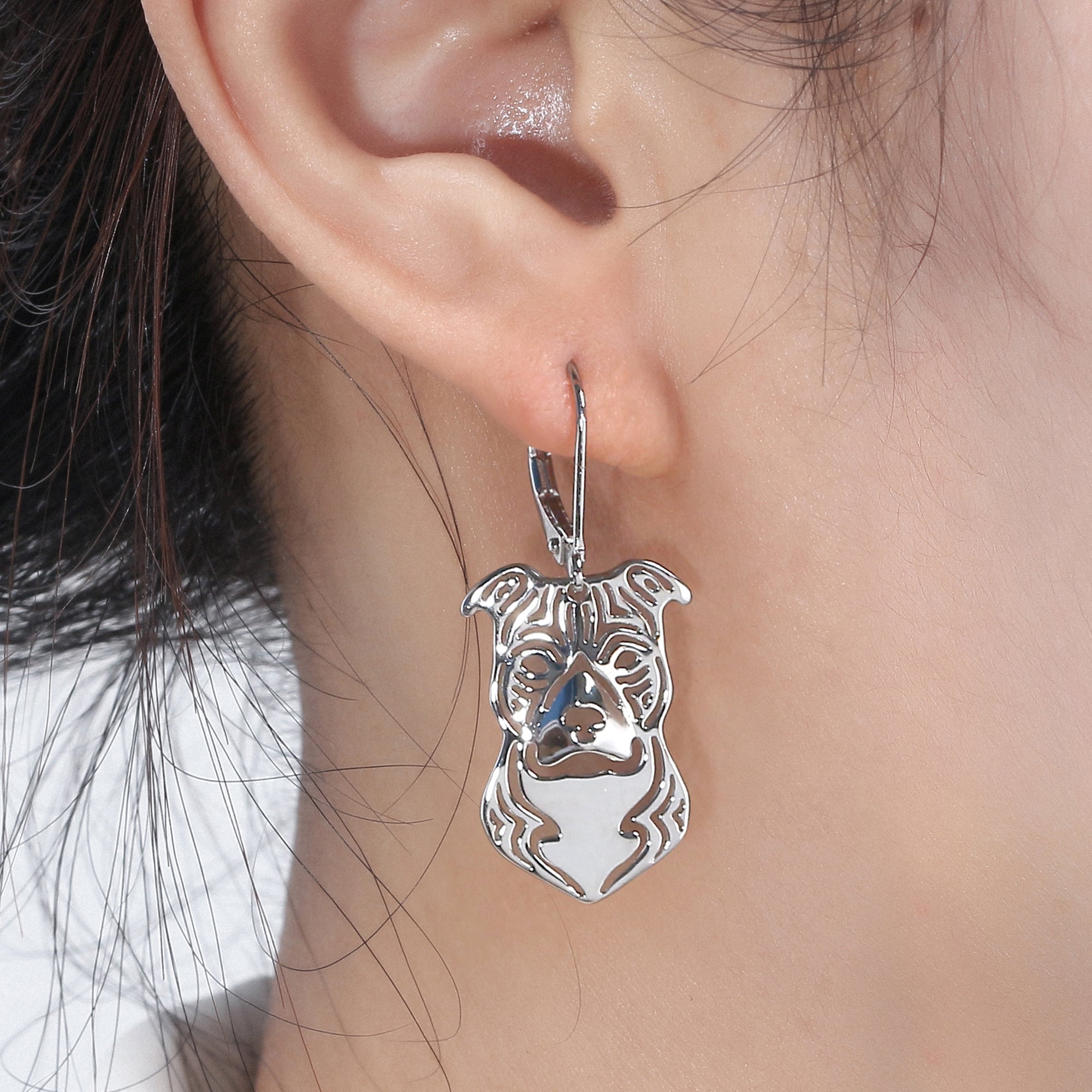 Pit Bull Terrier Dog Earrings Dangle Sterling Silver Women Ginger Lyne Collection - Ears Down Earrings