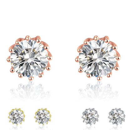 Crown Stud Earrings 8mm Round Cz Sterling Silver Womens by Ginger Lyne Collection - Rose Gold