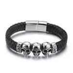 Load image into Gallery viewer, Skulls Bracelet Stainless Steel Biker Punk Goth Leather Mens Ginger Lyne Collection
