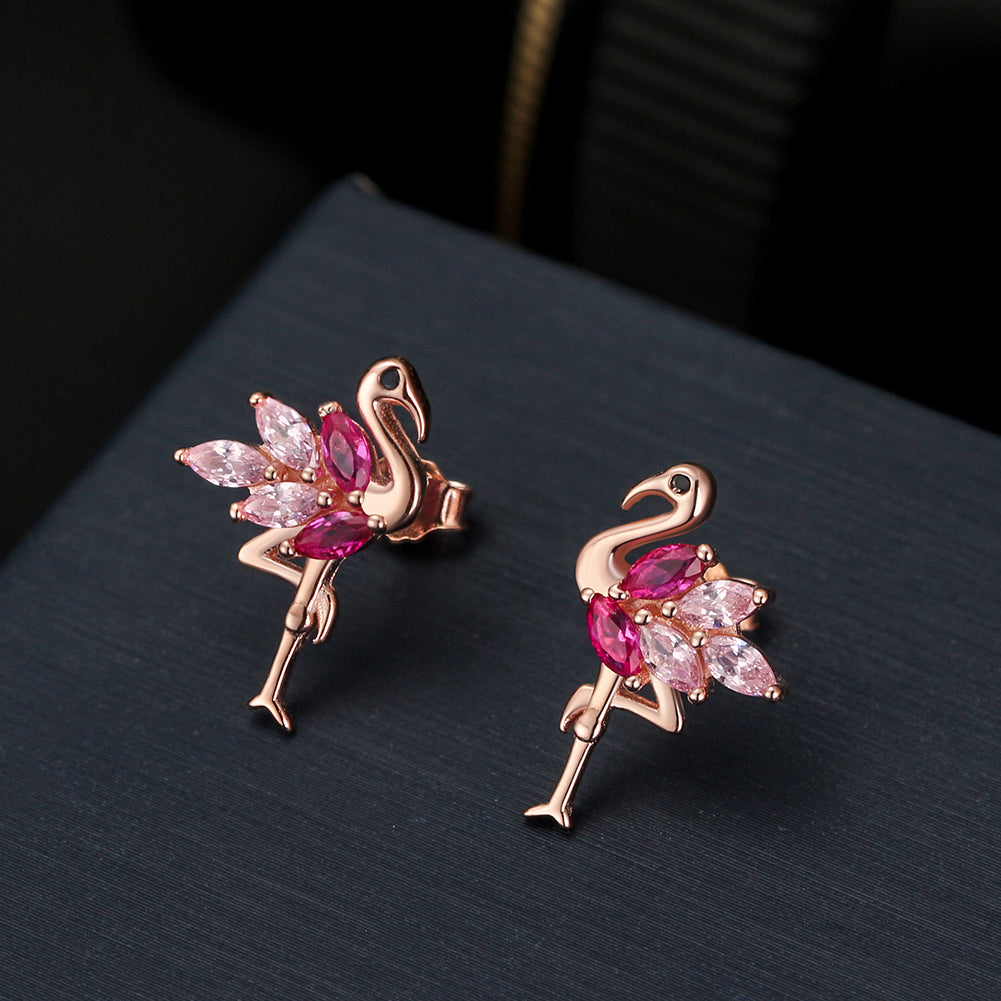 Pink Flamingo Earrings for Women Cz Rose Sterling Silver Ginger Lyne Collection - Earrings