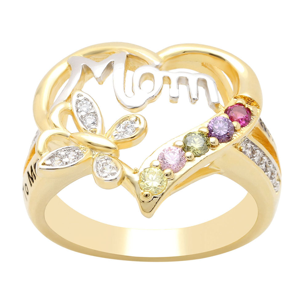 Mom Heart Ring Cz Gold Plated Engraved to Mom With Love Womens Ginger Lyne Collection