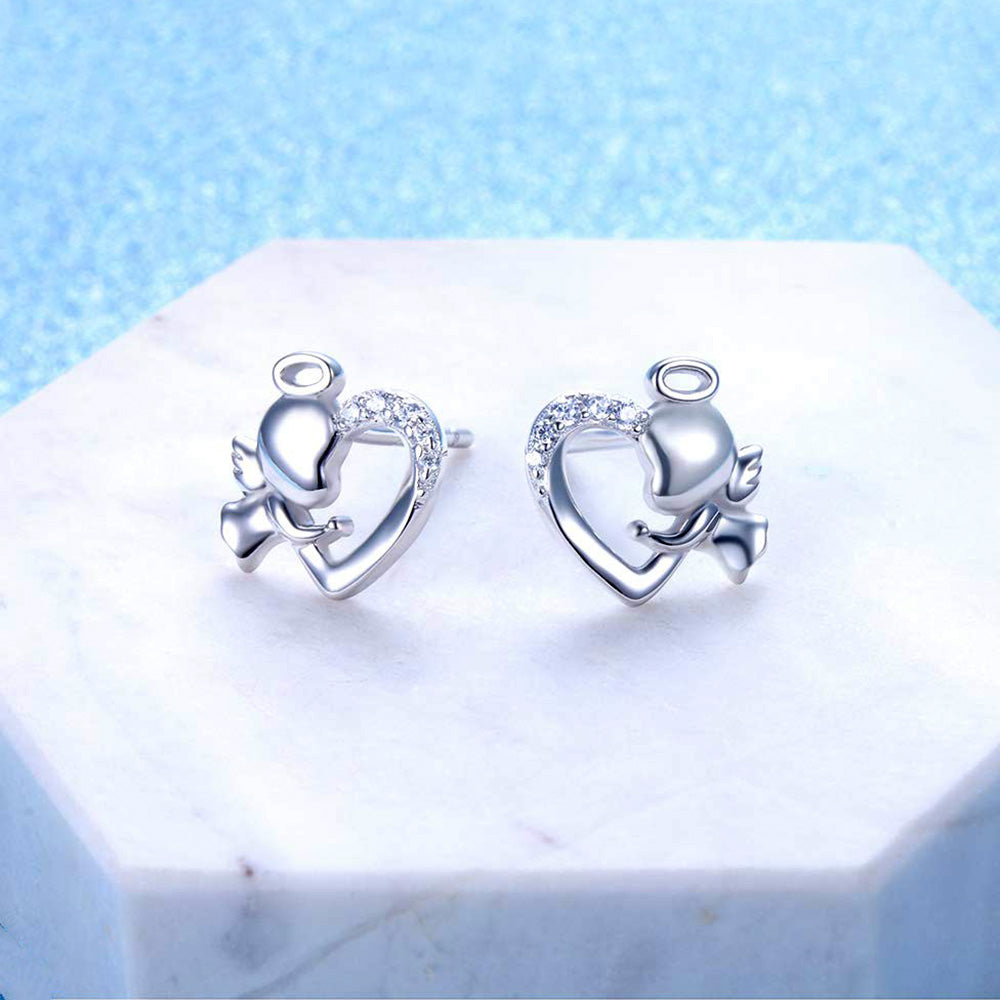 Angel Heart Stud Earrings for Women Sterling Silver Cubic Zirconia Ginger Lyne Collection