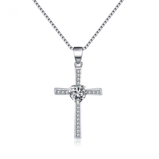 Cross Heart Pendant Necklace for Women and Girls Sterling Silver Cz Ginger Lyne Collection