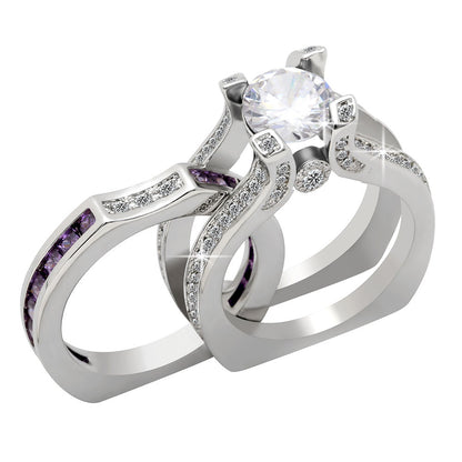 PurpleandClearCubicZirconiaWeddingRingSetforWomenEngagementRingandMatchingBandSize11byGingerLyne_Purple/Clear-1