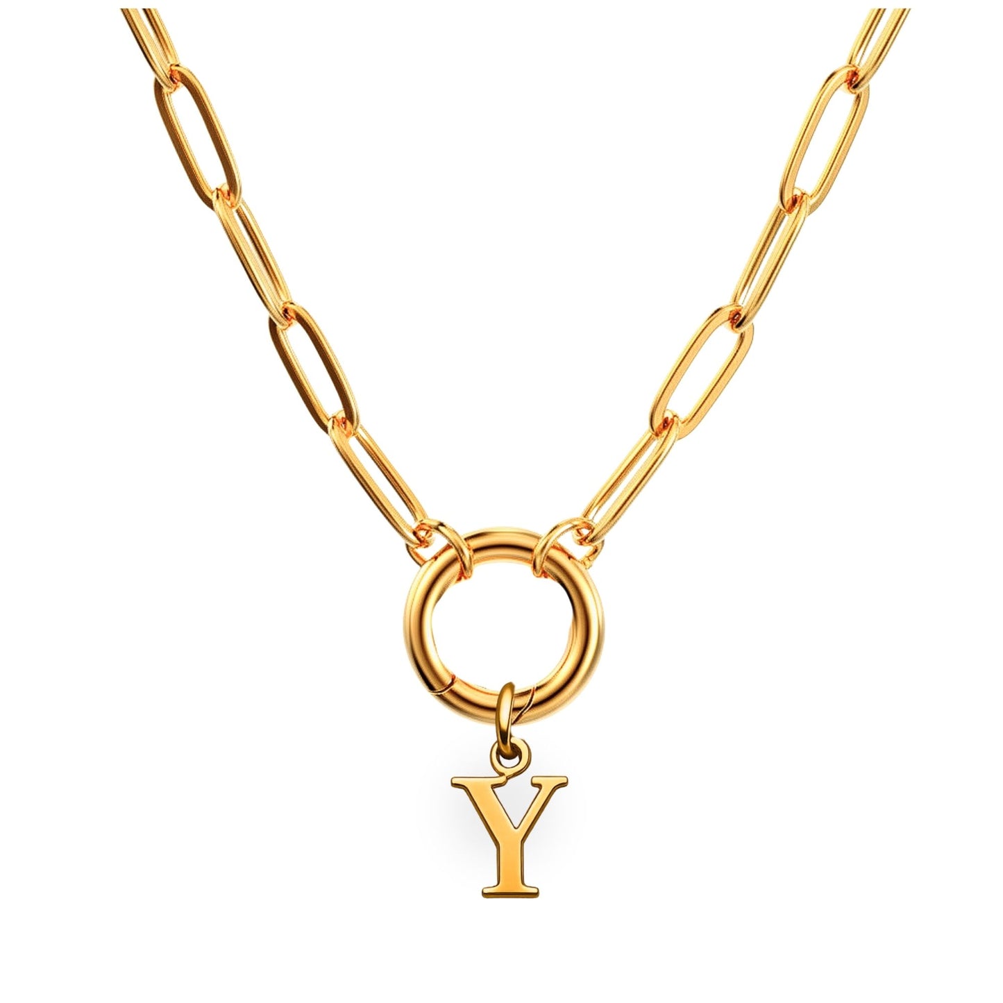 PaperclipLinkCircleCarabinerIntialLetterCharmHolderNecklaceforWomen18ktGoldPlatedStainlessSteelGingerLyne_Gold-Y-1