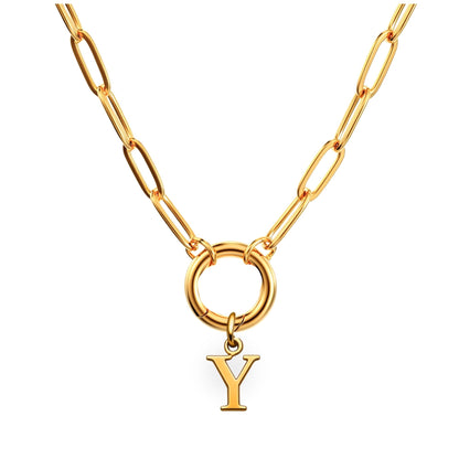 PaperclipLinkCircleCarabinerIntialLetterCharmHolderNecklaceforWomen18ktGoldPlatedStainlessSteelGingerLyne_Gold-Y-1