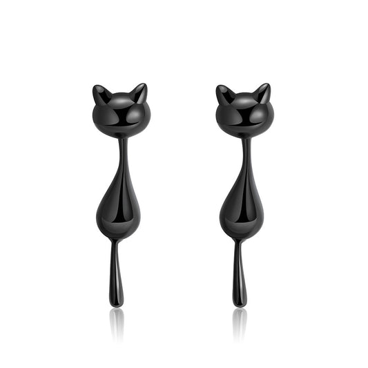 Ginny Black Cat Kitty Dangle Earrings Sterling Silver Girl Ginger Lyne Collection