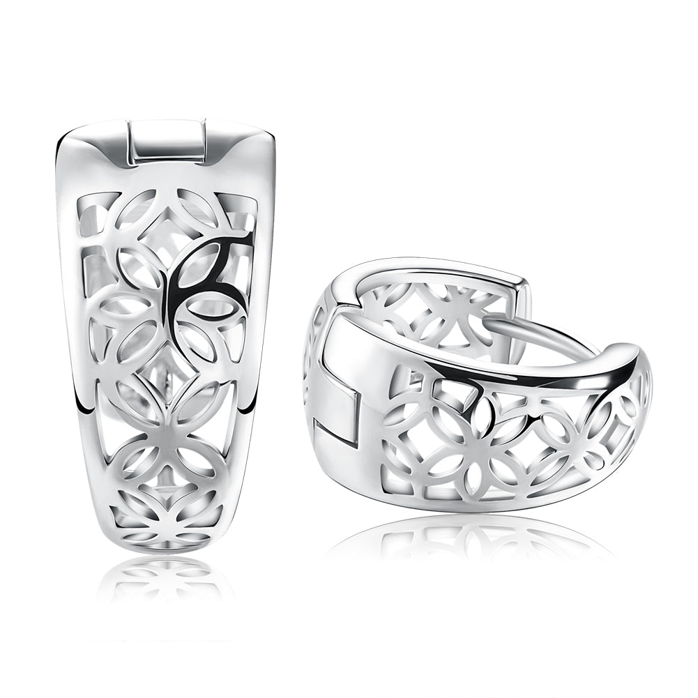 Filigree Wide Hoop Earrings for Women White Gold Plated Ginger Lyne Collection - Silver