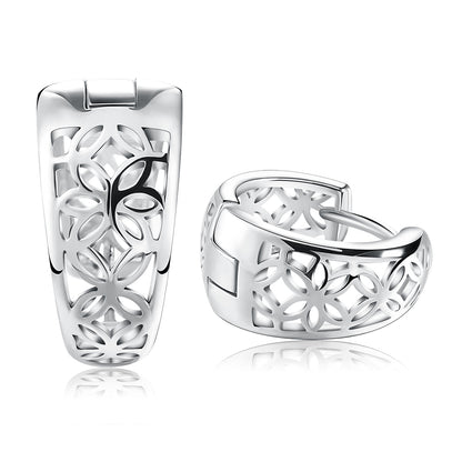 Filigree Wide Hoop Earrings for Women White Gold Plated Ginger Lyne Collection - Silver