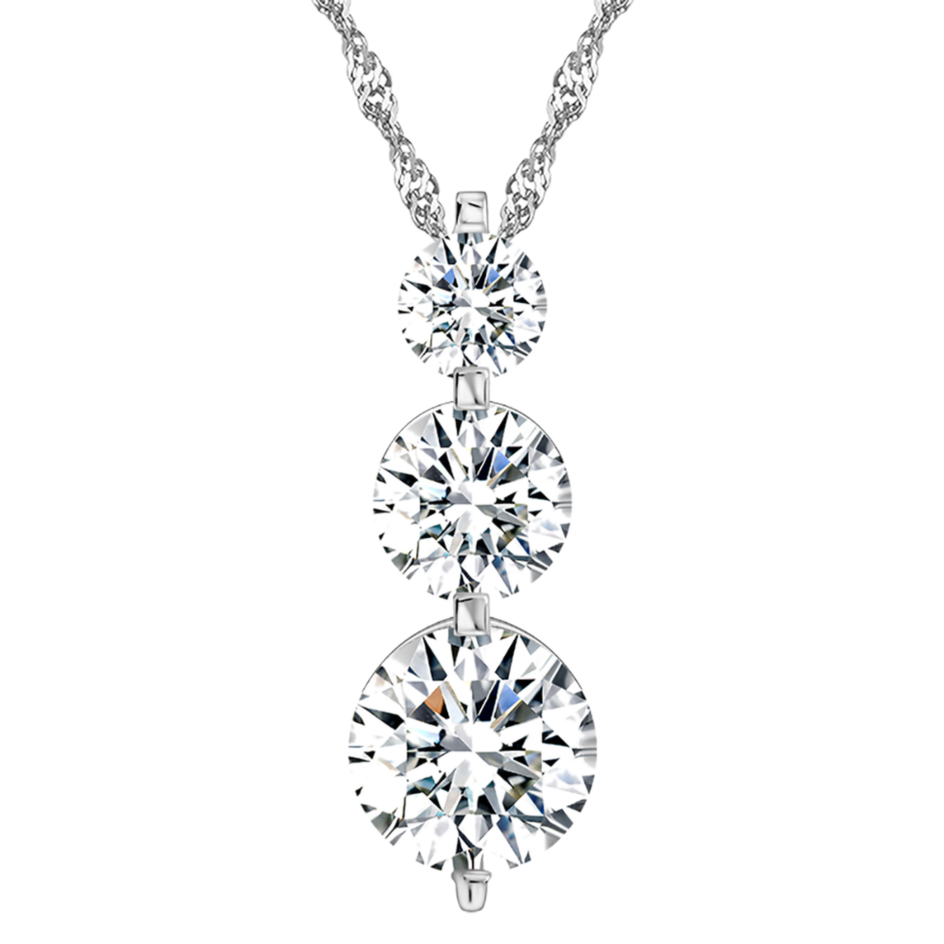 ThreeStonePendantNecklaceforWomenRoundCascadingCZbyGingerLyneCollection_Silver-1