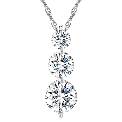 ThreeStonePendantNecklaceforWomenRoundCascadingCZbyGingerLyneCollection_Silver-1