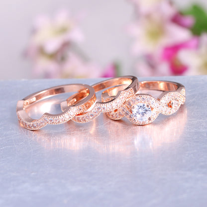 Rosey Bridal Set 3pc Cubic Zirconia Ring Band Womens Ginger Lyne Collection