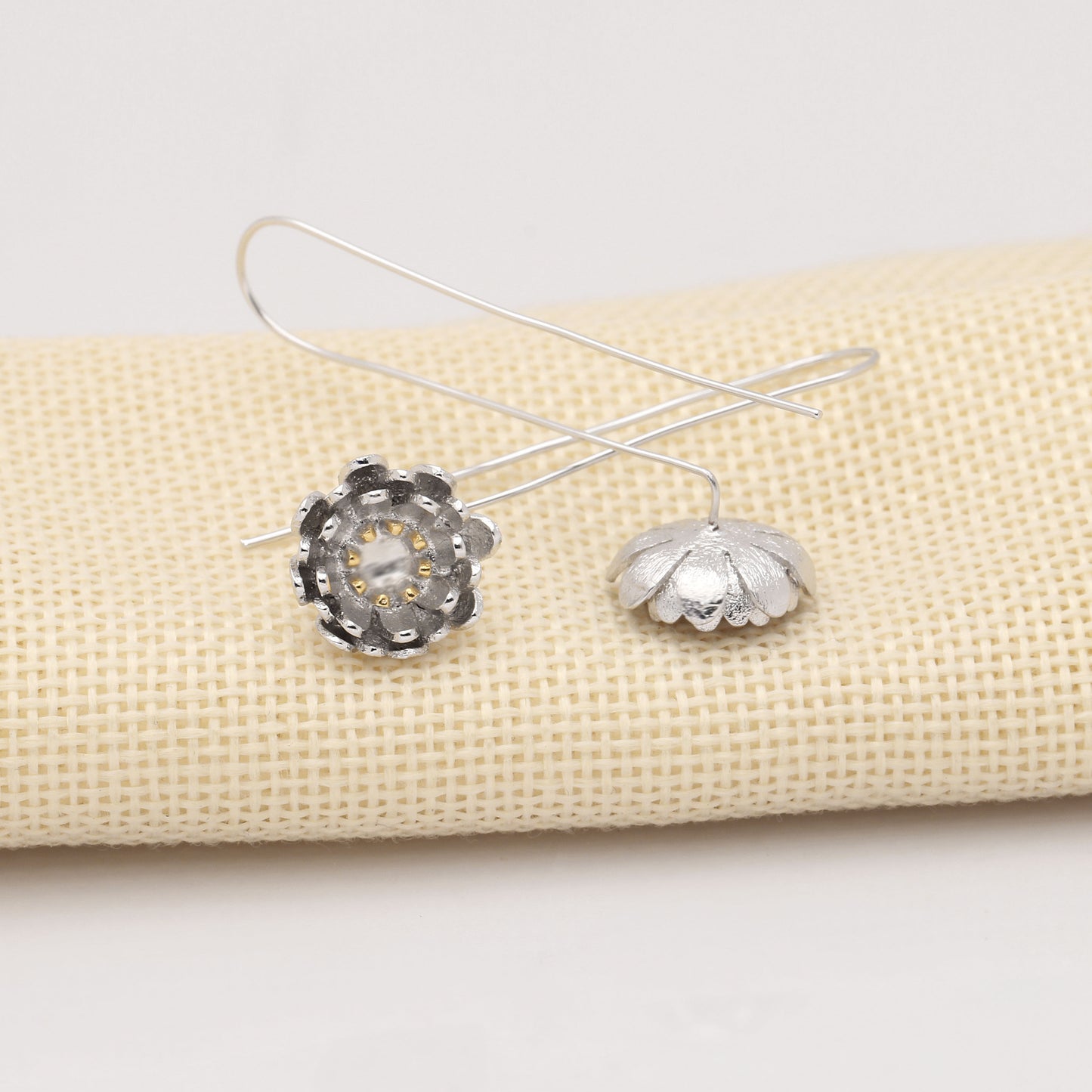 FlowerDropLongEarringsforWomenDangleHookGoldPlatedGingerLyneCollection_Silver-5