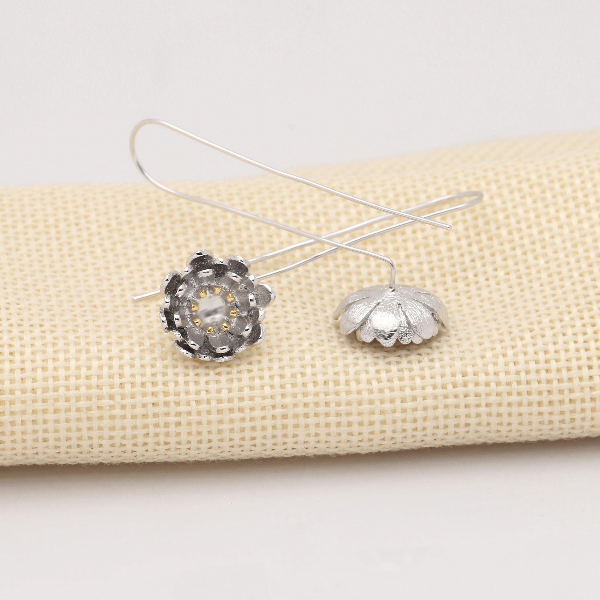 FlowerDropLongEarringsforWomenDangleHookGoldPlatedGingerLyneCollection_Silver-5