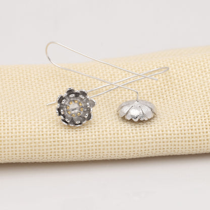 FlowerDropLongEarringsforWomenDangleHookGoldPlatedGingerLyneCollection_Silver-5