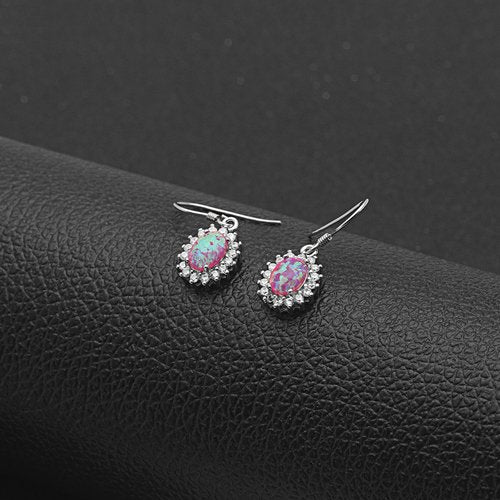 Fire Opal Hook Dangle Earrings for Women Cz Sterling Silver Ginger Lyne Collection