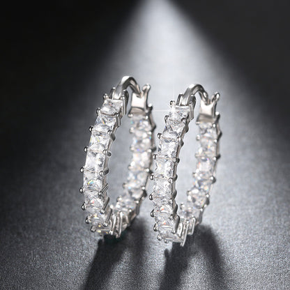 Hoop Earrings for Women Princess Cubic Zirconia White Gold Plated Ginger Lyne Collection - Silver