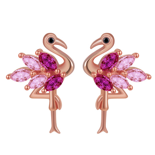 Pink Flamingo Earrings for Women Cz Rose Sterling Silver Girls Ginger Lyne Collection