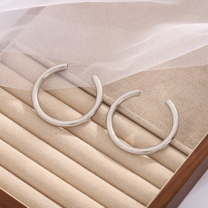 Hollow Tube Hoop Earrings for Women by Ginger Lyne 2" Stainless Steel Lightweight - Silver