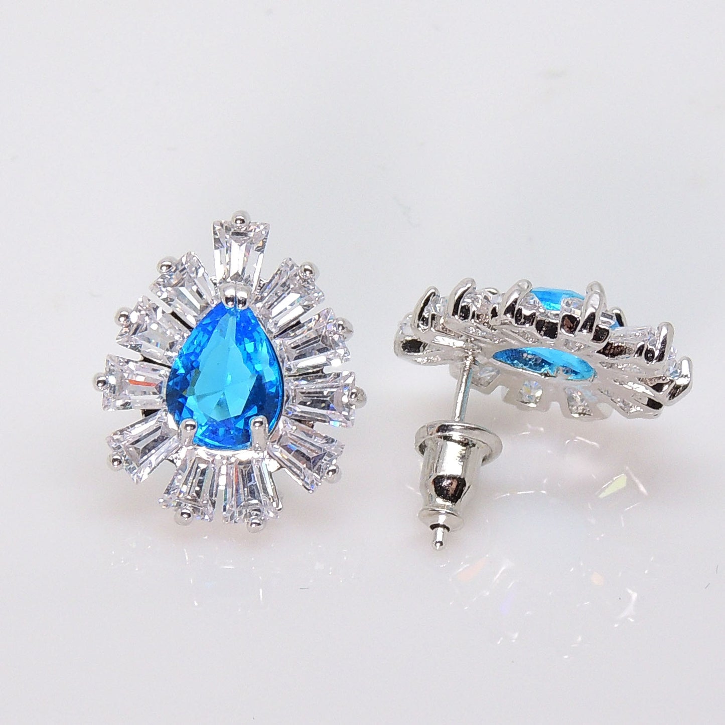 JC Pear Blue Baguette Cz Stud Earrings Women Ginger Lyne Collection