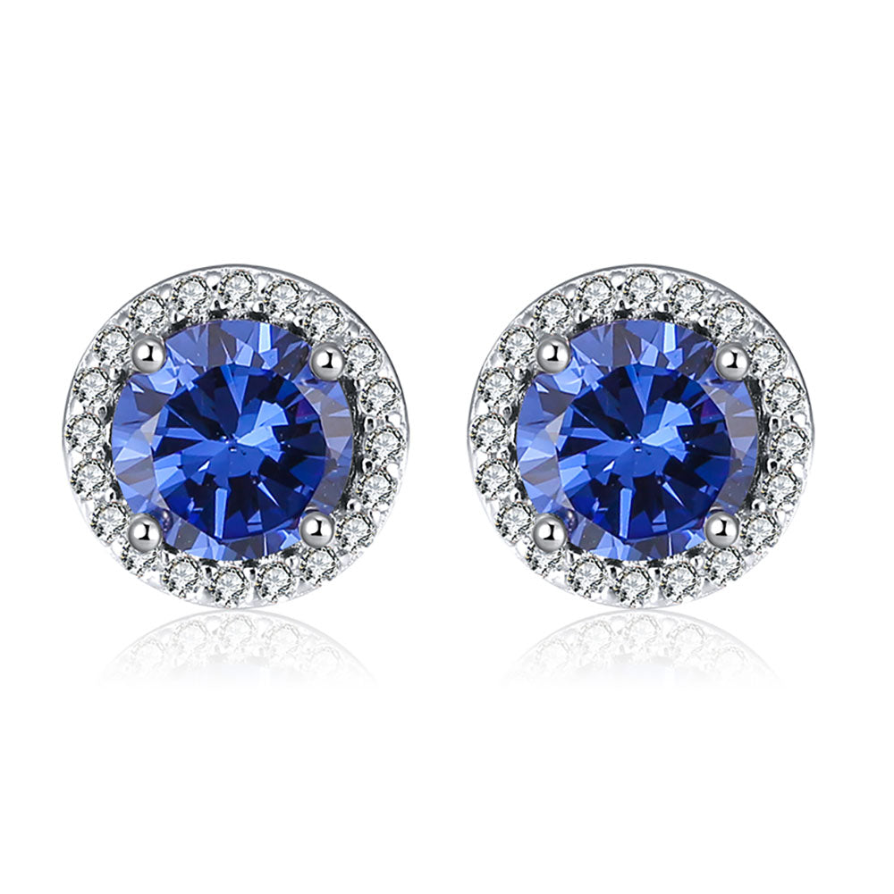 Round Halo Stud Earrings for Women Sterling Silver Green or Blue Cz Womens Ginger Lyne Collection