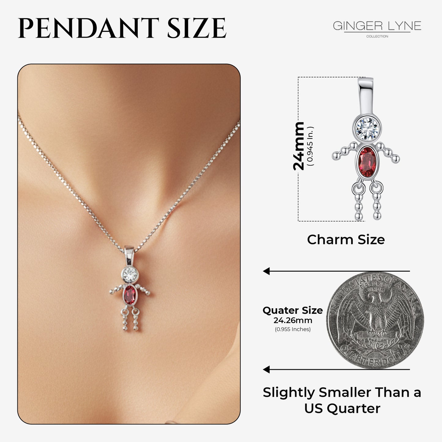 Birthstone Pendant Necklace for Boy Mom or Grandma by Ginger Lyne Sterling Silver CZ Family Birthday Charm - Boy July