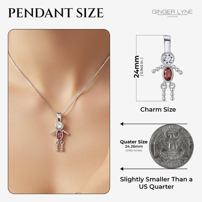 Birthstone Pendant Necklace for Boy Mom or Grandma by Ginger Lyne Sterling Silver CZ Family Birthday Charm - Boy July